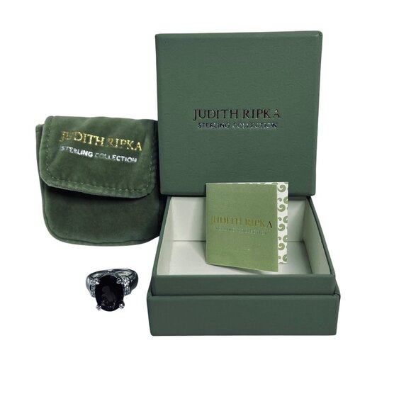 Judith Ripka Sterling Silver Smokey Quartz And Clear CZ Statement Ring (R458) - Picture 2 of 10